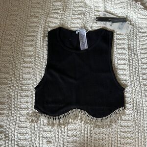 Black NWT Zara Crop Tank with Diamond Fringe